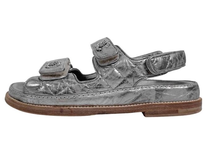 Chanel Mules sandalo con logo CC e velcro da donna, Argento Vintage - vista 6