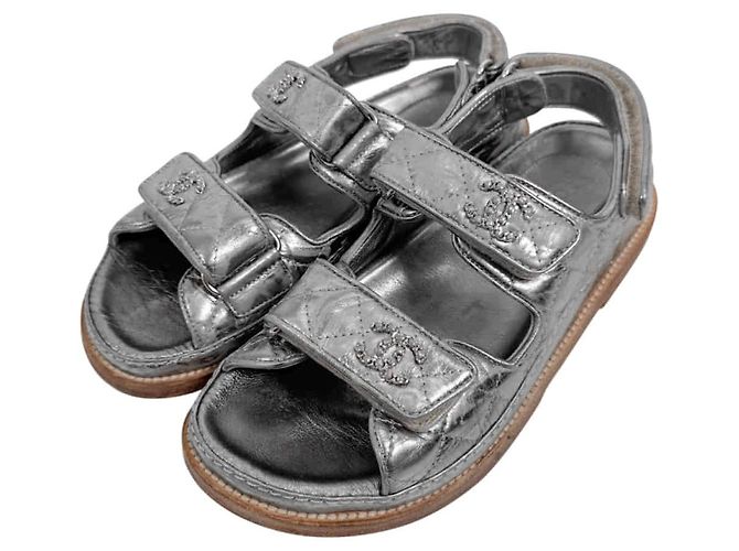 Chanel Mules sandalo con logo CC e velcro da donna, Argento Vintage - vista 7