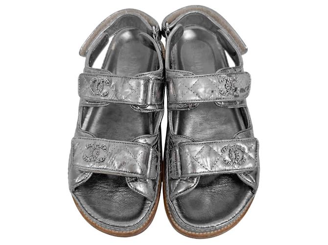 Chanel Mules sandalo con logo CC e velcro da donna, Argento Vintage - vista 8