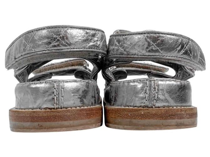 Chanel Mules sandalo con logo CC e velcro da donna, Argento Vintage - vista 9