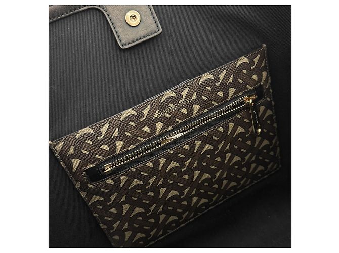 Burberry Borsa Shopper in Tela e Pelle Monogram TB Stripe Marrone - vista 11