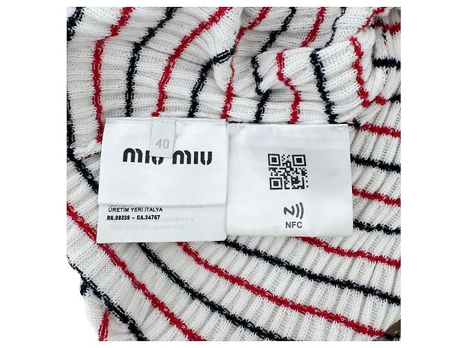 Miu Miu Vestido midi de punto a rayas de algodón para mujer Blanco - vista 11