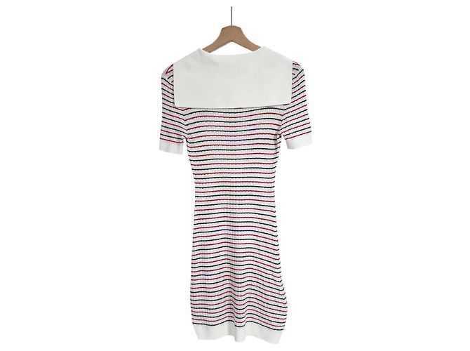 Miu Miu Vestido midi de punto a rayas de algodón para mujer Blanco - vista 5