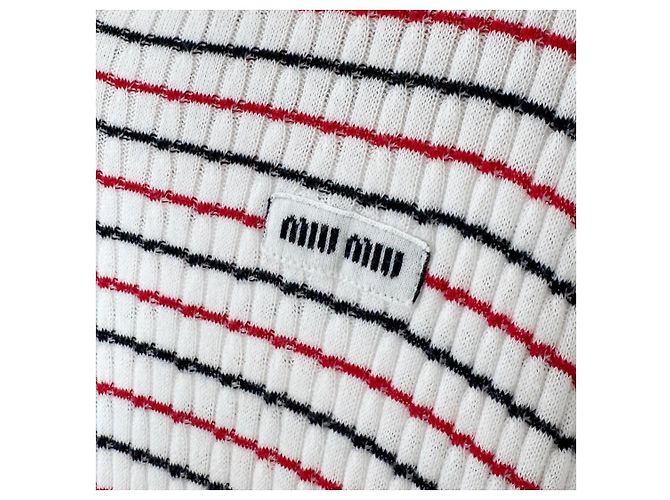 Miu Miu Vestido midi de punto a rayas de algodón para mujer Blanco - vista 8
