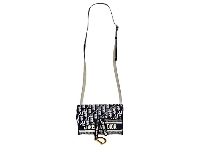Dior Borsa a tracolla Slim Pouch in tela jacquard ricamata Oblique Saddle Blu - vista 2