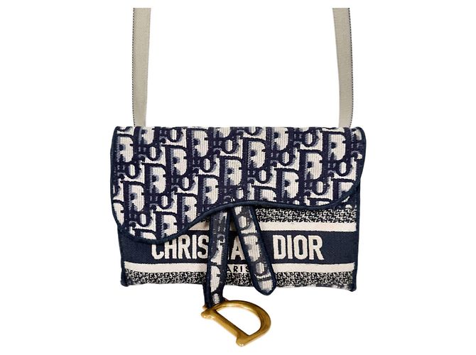 Dior Borsa a tracolla Slim Pouch in tela jacquard ricamata Oblique Saddle Blu - vista 4