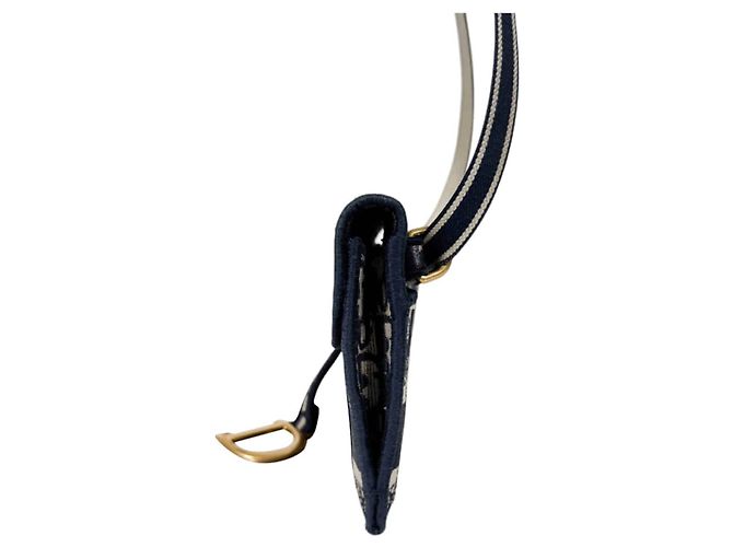 Dior Borsa a tracolla Slim Pouch in tela jacquard ricamata Oblique Saddle Blu - vista 5