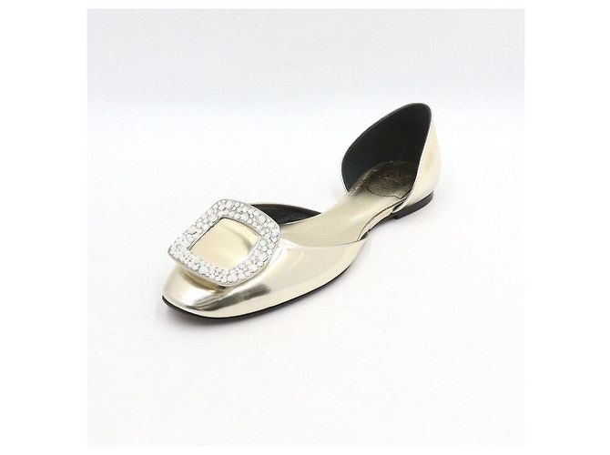 Roger Vivier Square Crystal Gold Metallic Flats - view 2