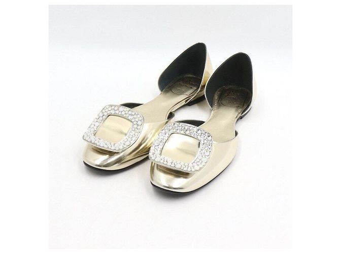 Roger Vivier Square Crystal Gold Metallic Flats - view 3