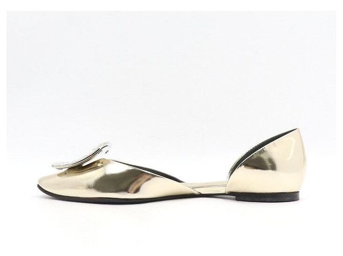 Roger Vivier Square Crystal Gold Metallic Flats - view 4