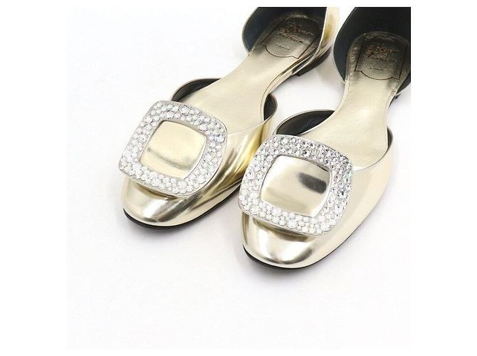 Roger Vivier Square Crystal Gold Metallic Flats - view 5