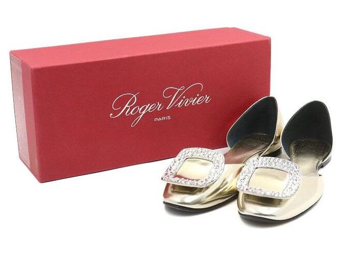 Roger Vivier Square Crystal Gold Metallic Flats - view 8