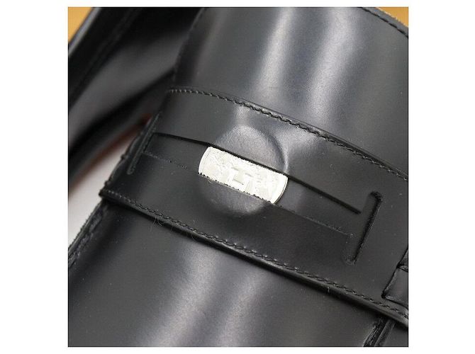 Hermès Mocassini da uomo con decorazione H nero e argento - vista 5