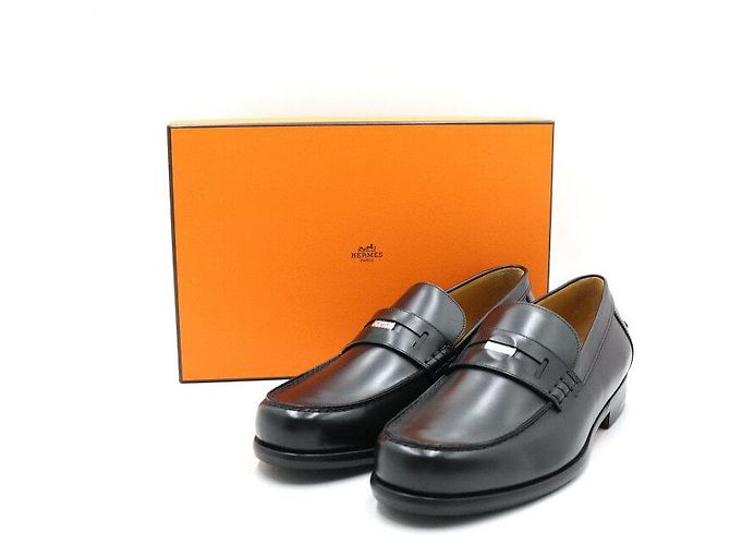 Hermès Mocassini da uomo con decorazione H nero e argento - vista 7