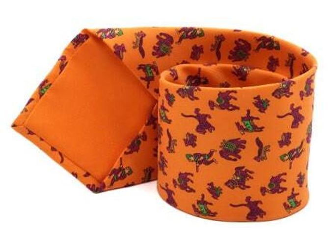 Hermès Orange Silk Elephant Tie Animal Pattern Neck Tie - view 2