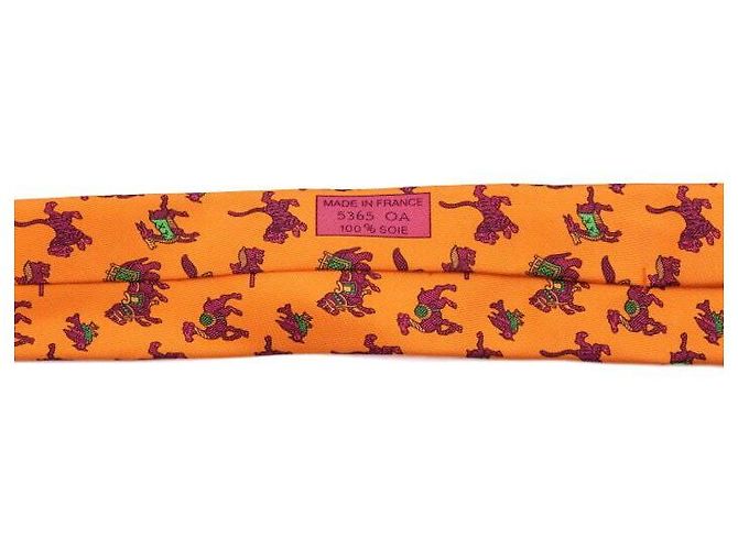 Hermès Orange Silk Elephant Tie Animal Pattern Neck Tie - view 6