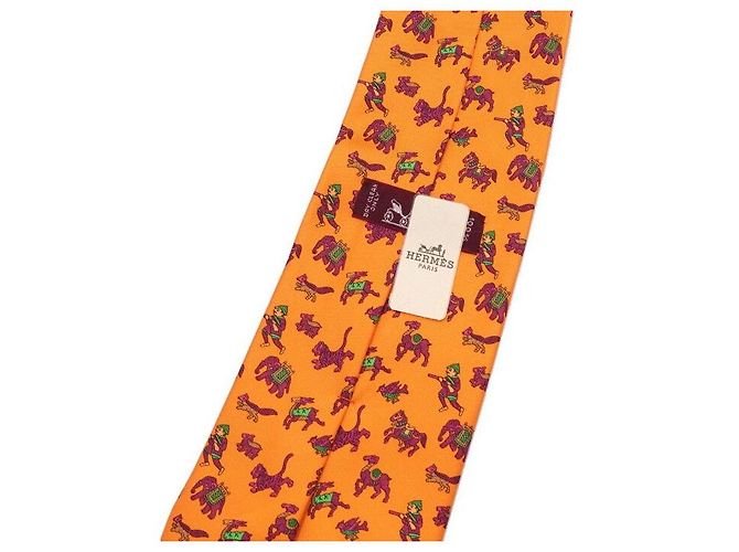 Hermès Orange Silk Elephant Tie Animal Pattern Neck Tie - view 7
