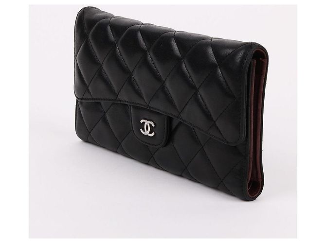 Chanel Classic Silver Hardware Lambskin Flap Long Wallet Black - view 3
