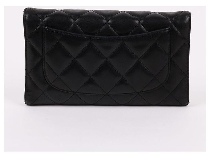 Chanel Classic Silver Hardware Lambskin Flap Long Wallet Black - view 4