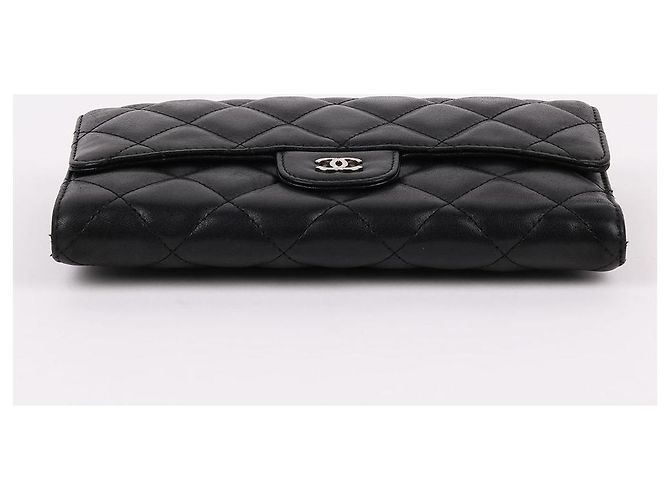 Chanel Classic Silver Hardware Lambskin Flap Long Wallet Black - view 6