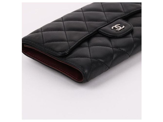 Chanel Classic Silver Hardware Lambskin Flap Long Wallet Black - view 7