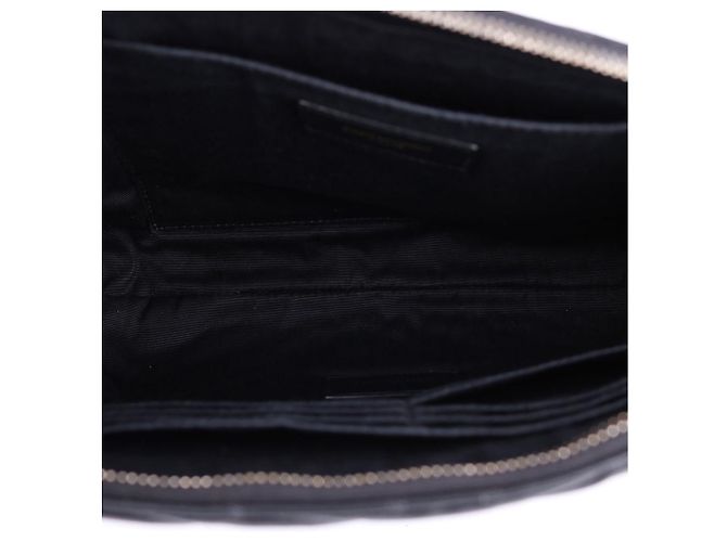 Saint Laurent Clutch Bag New Medium in chevron nero e metallo dorato - vista 11