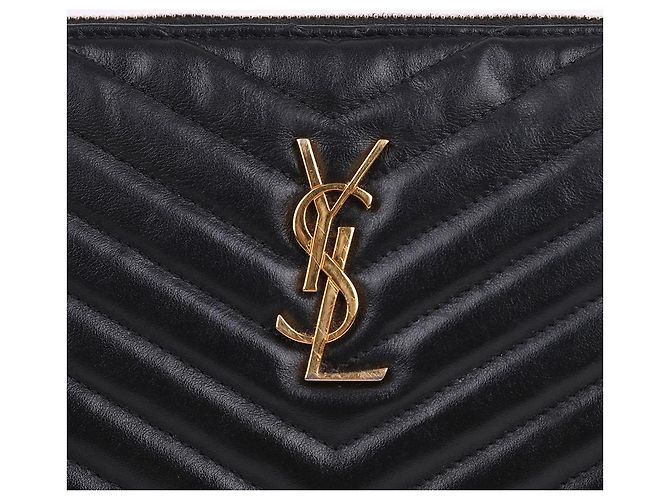 Saint Laurent Clutch Bag New Medium in chevron nero e metallo dorato - vista 2