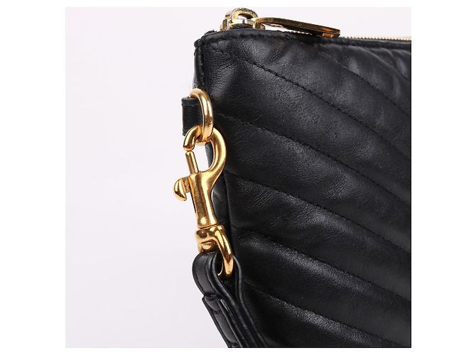 Saint Laurent Clutch Bag New Medium in chevron nero e metallo dorato - vista 7