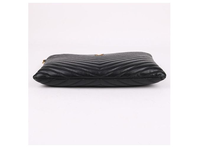 Saint Laurent Clutch Bag New Medium in chevron nero e metallo dorato - vista 8