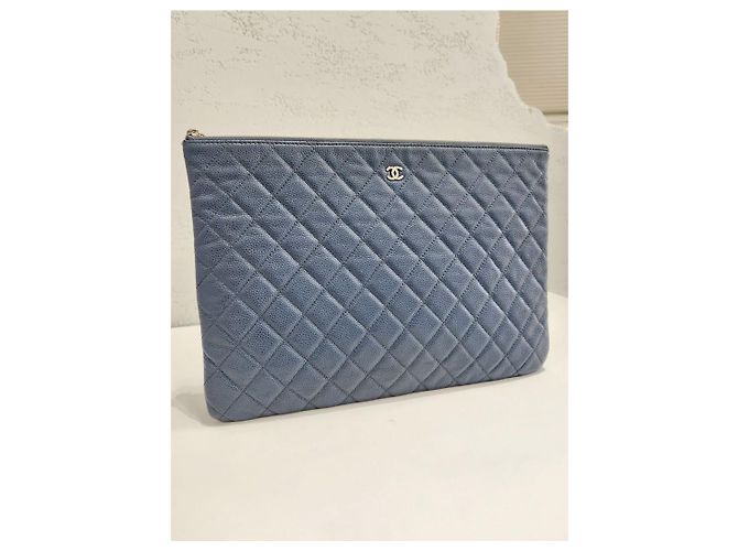 Chanel Serie de bolsos de mano Classic Caviar Silver Light Blue Azul - vista 3