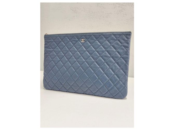 Chanel Serie de bolsos de mano Classic Caviar Silver Light Blue Azul - vista 4