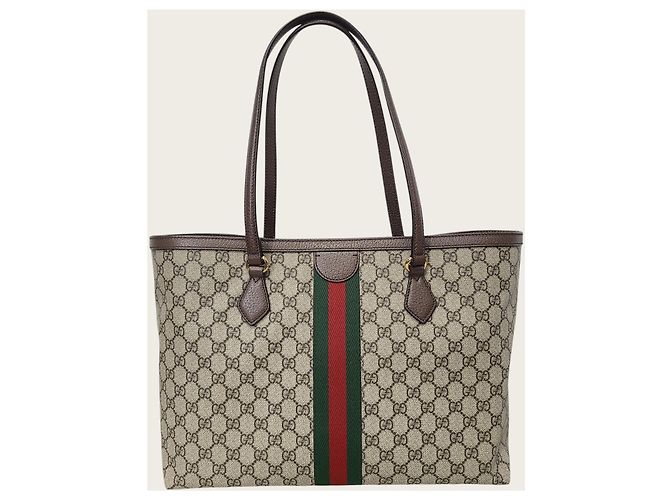Gucci Borsa Tote Grande Ophidia in GG Supreme Web Beige Marrone - vista 5
