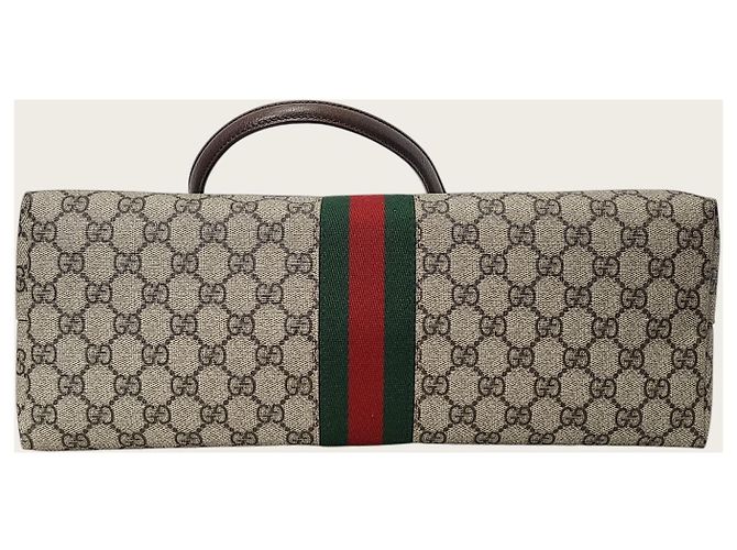 Gucci Borsa Tote Grande Ophidia in GG Supreme Web Beige Marrone - vista 6