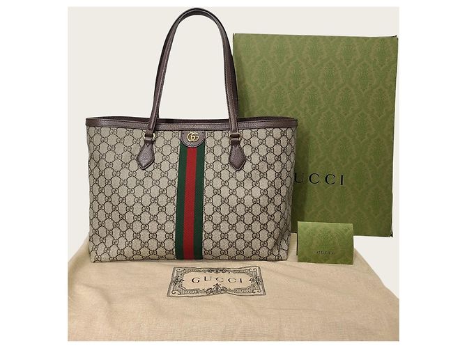 Gucci Borsa Tote Grande Ophidia in GG Supreme Web Beige Marrone - vista 7