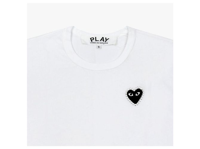 Comme Des Garcons T-shirt a Maniche Corte Play Black Heart Patch Rhinestone Uomo e Donna Argento - vista 6