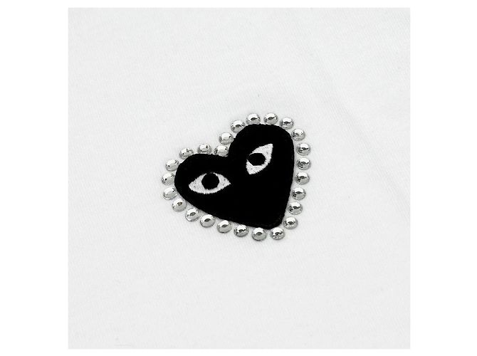 Comme Des Garcons T-shirt a Maniche Corte Play Black Heart Patch Rhinestone Uomo e Donna Argento - vista 7