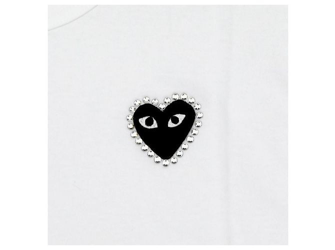 Comme Des Garcons T-shirt a Maniche Corte Play Black Heart Patch Rhinestone Uomo e Donna Argento - vista 8