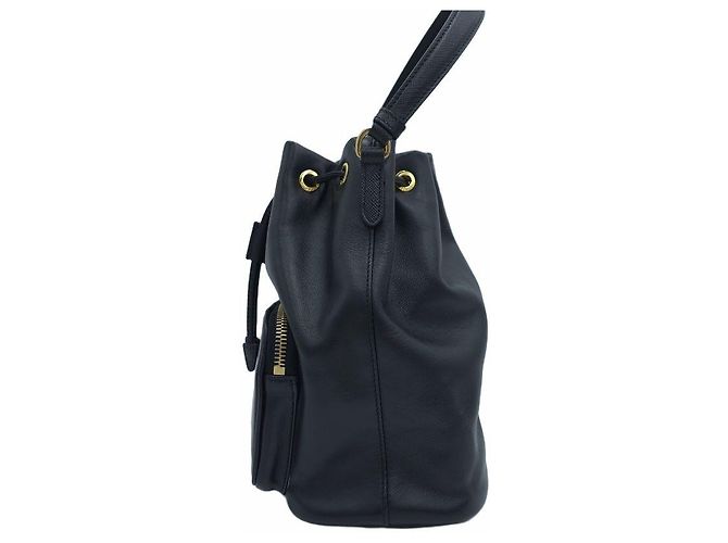 Prada Mini borsa bucket in pelle Duet Triangle Logo Nera Nero - vista 13