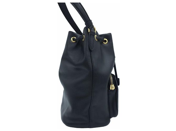 Prada Mini borsa bucket in pelle Duet Triangle Logo Nera Nero - vista 14