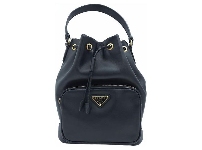 Prada Mini borsa bucket in pelle Duet Triangle Logo Nera Nero - vista 2