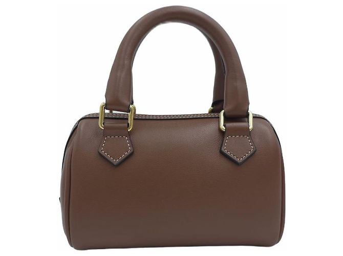 Céline Mini Boston Smooth Calfskin Triumph Tote Bag Crossbody Shoulder Bag Tan Marrone - vista 14