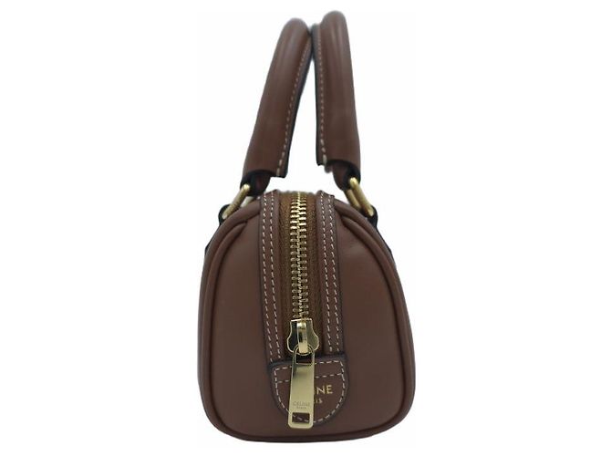 Céline Mini Boston Smooth Calfskin Triumph Tote Bag Crossbody Shoulder Bag Tan Marrone - vista 4