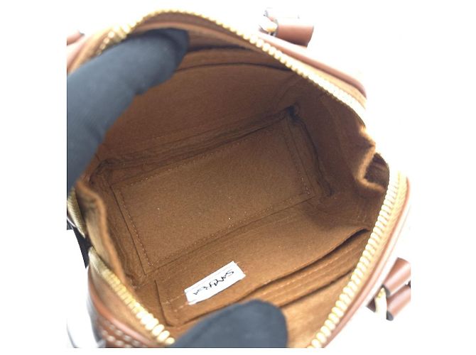 Céline Mini Boston Smooth Calfskin Triumph Tote Bag Crossbody Shoulder Bag Tan Marrone - vista 8