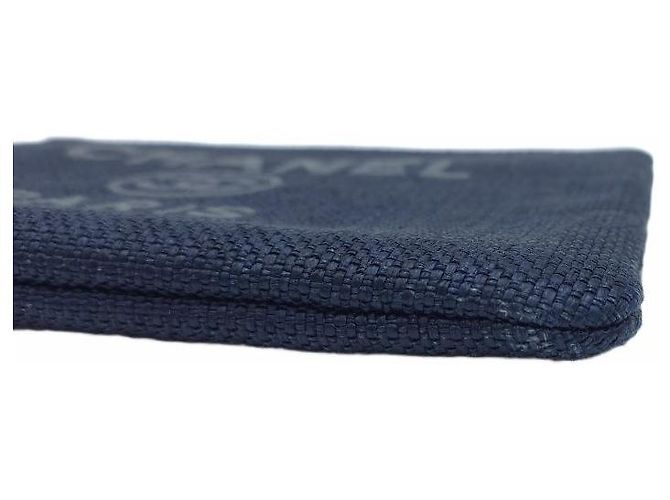 Chanel Deauville Medium Canvas Pouch Clutch Bag Case Navy Blau - Ansicht 7