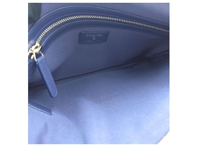 Chanel Deauville Medium Canvas Pouch Clutch Bag Case Navy Blau - Ansicht 8