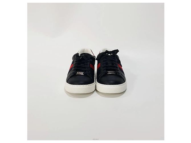 Gucci Sneakers Ace Square Web in pelle nera Nero - vista 2