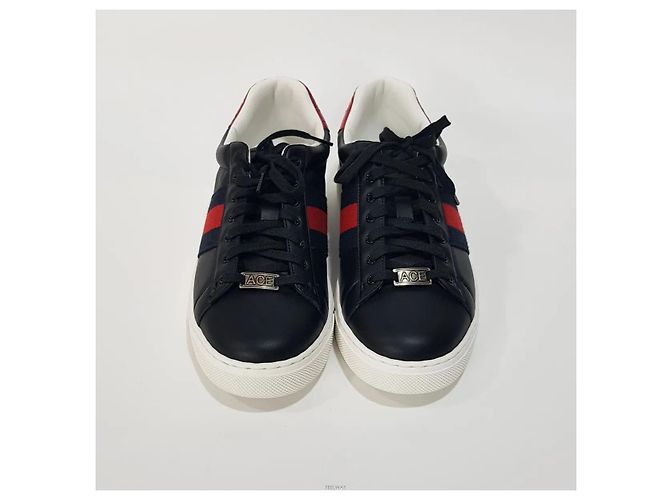 Gucci Sneakers Ace Square Web in pelle nera Nero - vista 3