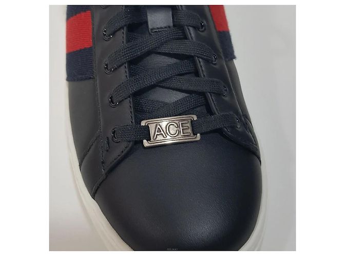 Gucci Sneakers Ace Square Web in pelle nera Nero - vista 4