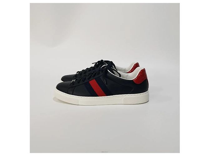 Gucci Sneakers Ace Square Web in pelle nera Nero - vista 5