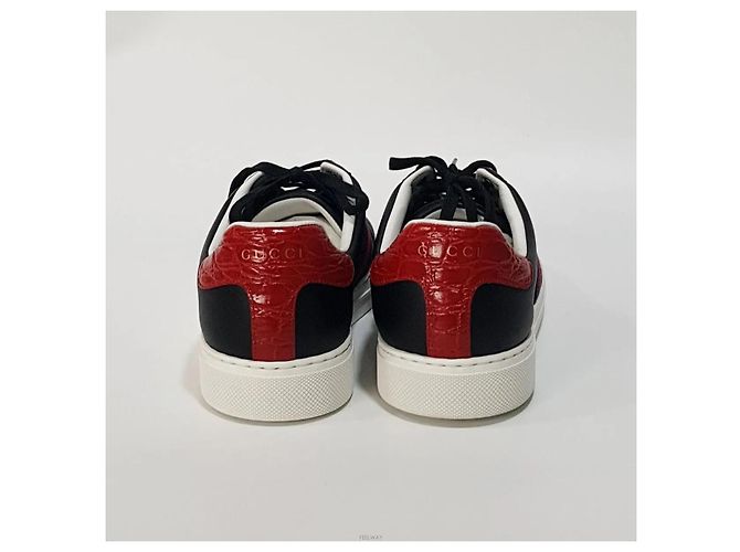 Gucci Sneakers Ace Square Web in pelle nera Nero - vista 6